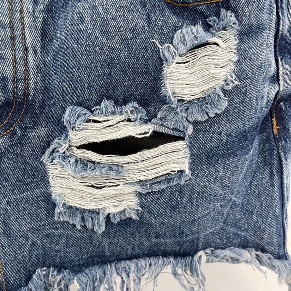 Vintage Havana distressed mini skirt button fly denim jean blue 4 26 S - Picture 3 of 11